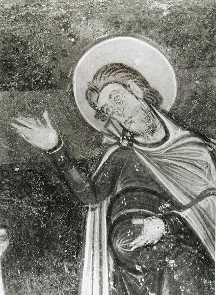 Szent Savin részlete egy freskóról, amely Szent Savint és Szent Cyprient ábrázolja, amint a vadállatoktól szabadulnak, 1100 körül (freskó) (f/w fotó) alkotó: French School