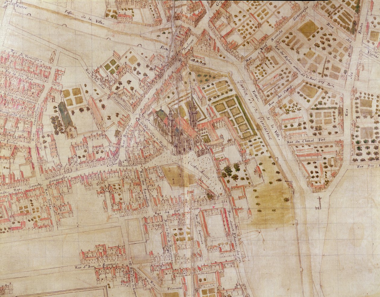 Részlet Párizs térképéről, amely a Montagne Sainte-Genevieve csúcsot mutatja, 1664 alkotó: French School