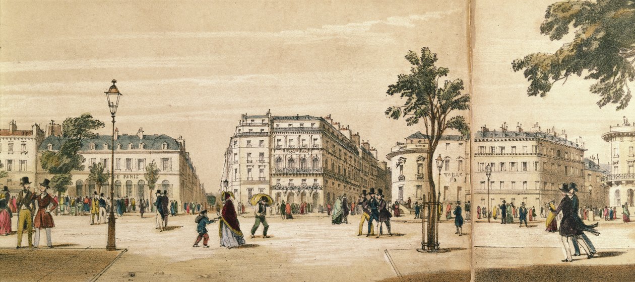 Részlet a Boulevard des Italiens panorámájáról, 1840 körül (színes litó) alkotó: French School