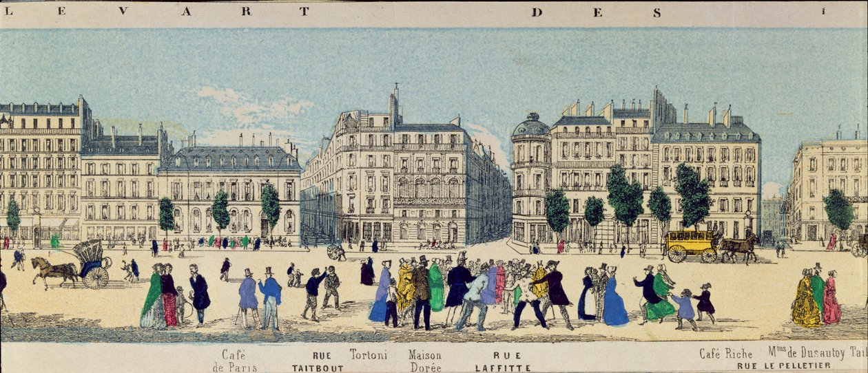 Részlet a Boulevard des Italiens panorámájáról, 1840 körül alkotó: French School