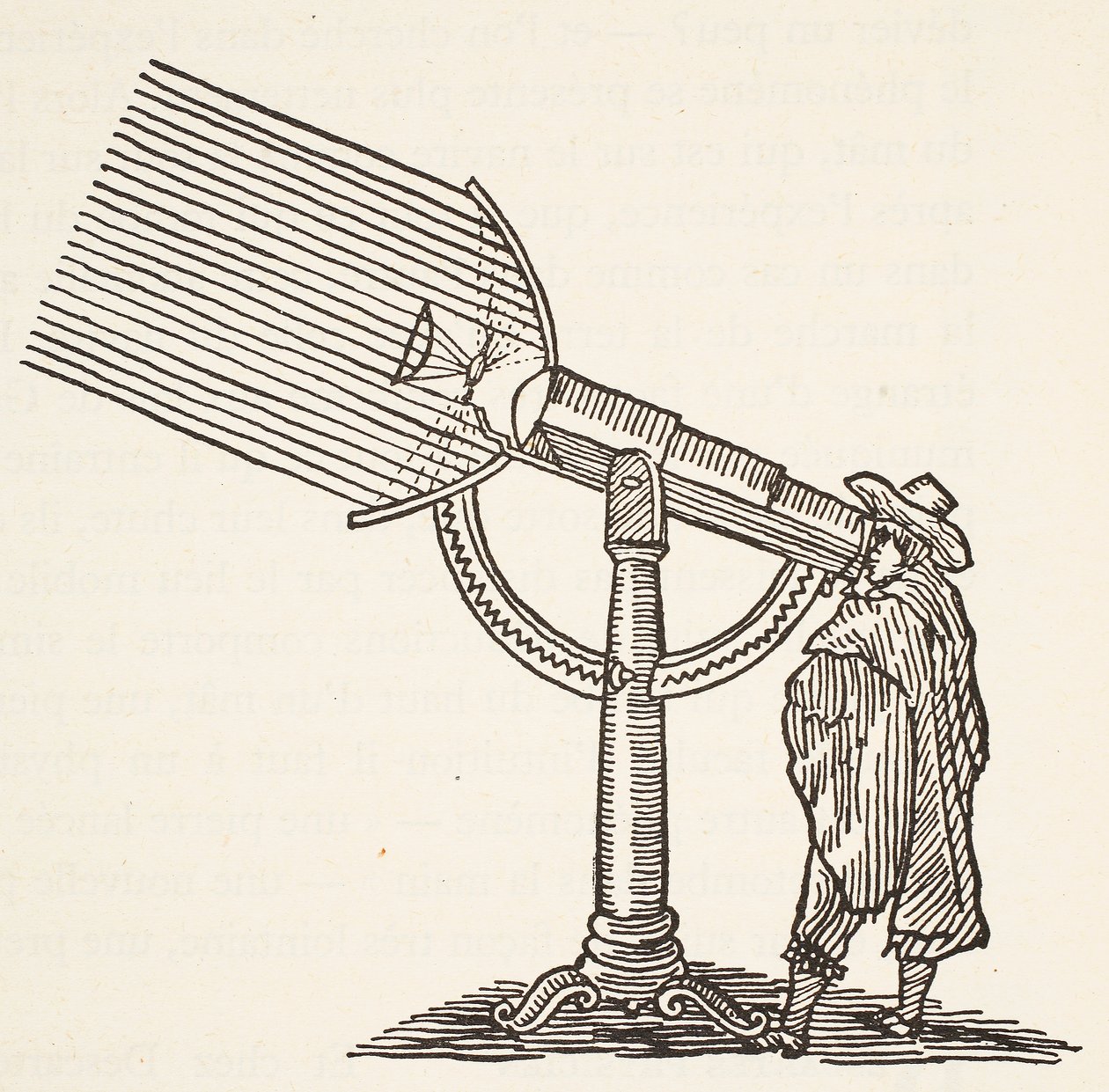 Dioptriás teleszkóp, Boris Mestchersky (†1957) metszetének másolata, illusztráció a Histoire de la Nation Francaise, Sciences, I. és II. kötetből, Gabriel Hanotaux (1853-1944), 1924 alkotó: French School