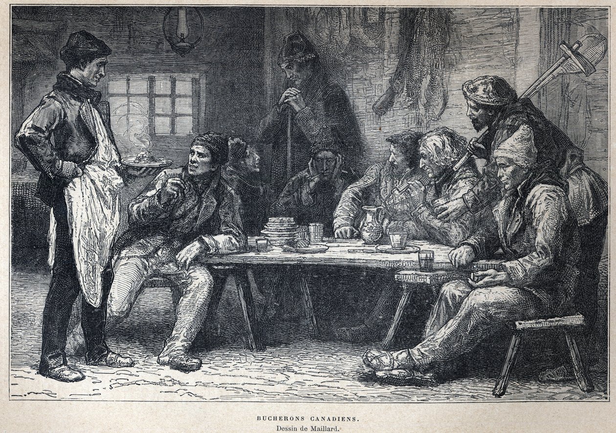 Felfedezte Kanadát: Kanadai favágók. Maillard rajza. A 19. század végi metszete Eugene Guenin „La nouvelle France”-jában. alkotó: French School