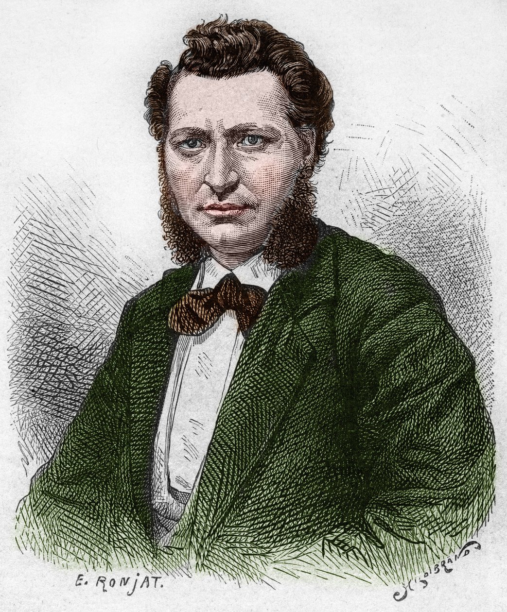 Felfedezte Kanadát: Louis Riel (1844-1885), kanadai politikus és a metis nép védelmezőjének portréja. A 19. század végi metszete Eugene Guenin „La nouvelle France”-jában. alkotó: French School