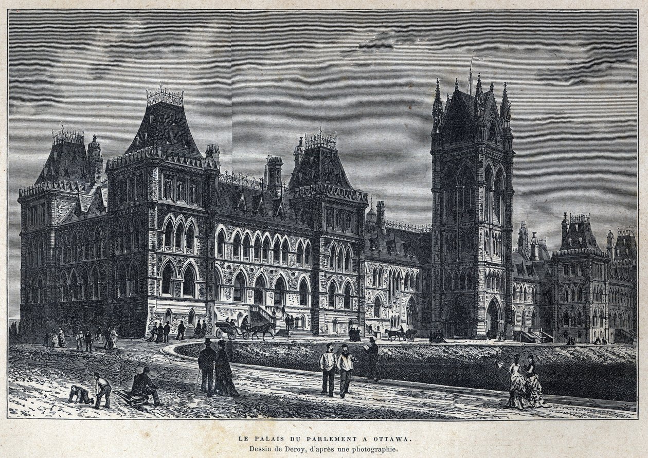 Felfedezte Kanadát: Ottawában a Parlament Palota. Deroy rajza fényképről. A 19. század végi metszete Eugene Guenin „La nouvelle France”-jában. alkotó: French School