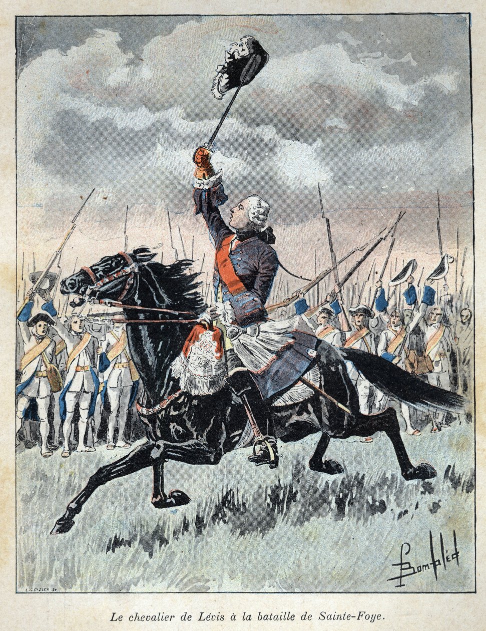 Kanadából fedezték fel: Francois Gaston dit Chevalier de Levis (1719-1787) az Anglia elleni Saint Foy-i (Sainte-Foy) csatában 1760. április 27-én katonai csapatait bátorította. A 19. század végi metszete Eugen „La nouvelle France”-jában alkotó: French School