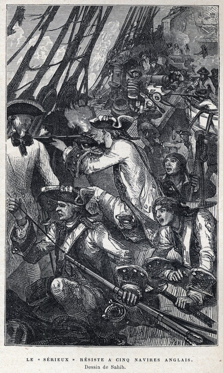Kanadából fedezték fel: Jacques Pierre de Taffanel de la Jonquiere (1685-1752) francia tengerésztiszt a „” Le serieux”” francia hajó élén ellenállt öt angol hajónak. Sahib rajza. A 19. század végi metszet a „La nouvelle Fra alkotó: French School