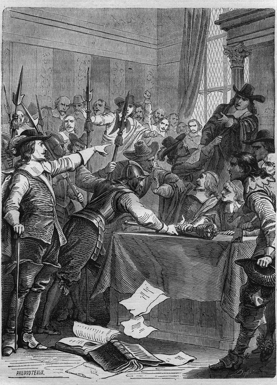 Oliver Cromwell (1599-1658) brit katona és politikus, aki Angliát irányította, feloszlatta a parlamentet. Maurice Lachatre vésése „A pápák történetébe” (...) A királynő és a császárok bűnei az évszázadok során alkotó: French School
