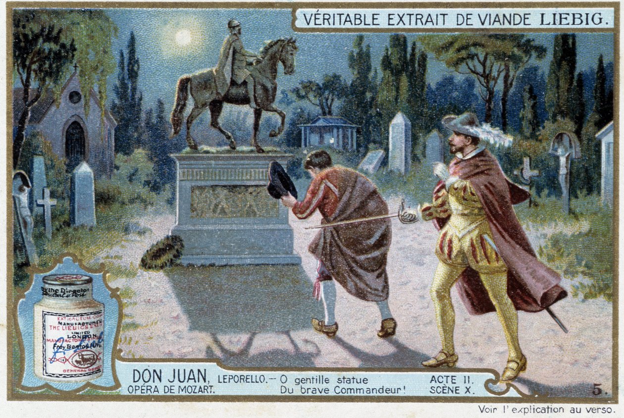 Don Juan: II. felvonás, X. jelenet, Don Juan a temetőben és a parancsnok szobra - chromo Liebig alkotó: French School