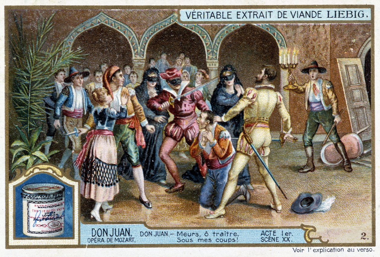 Don Juan: I. felvonás, XX. jelenet, Don Juan az álarcos bálban - chromo Liebig alkotó: French School
