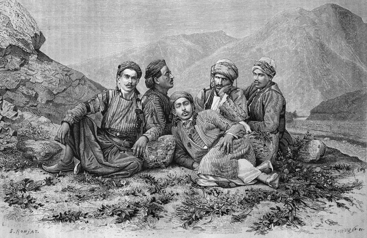Szamárhajtók, ma Szíriából. Utazások Föníciában, Libanonban és Júdeában. Louis Charles Emile Lortet 1875-1880, 1884 (bw metszet) alkotó: French School