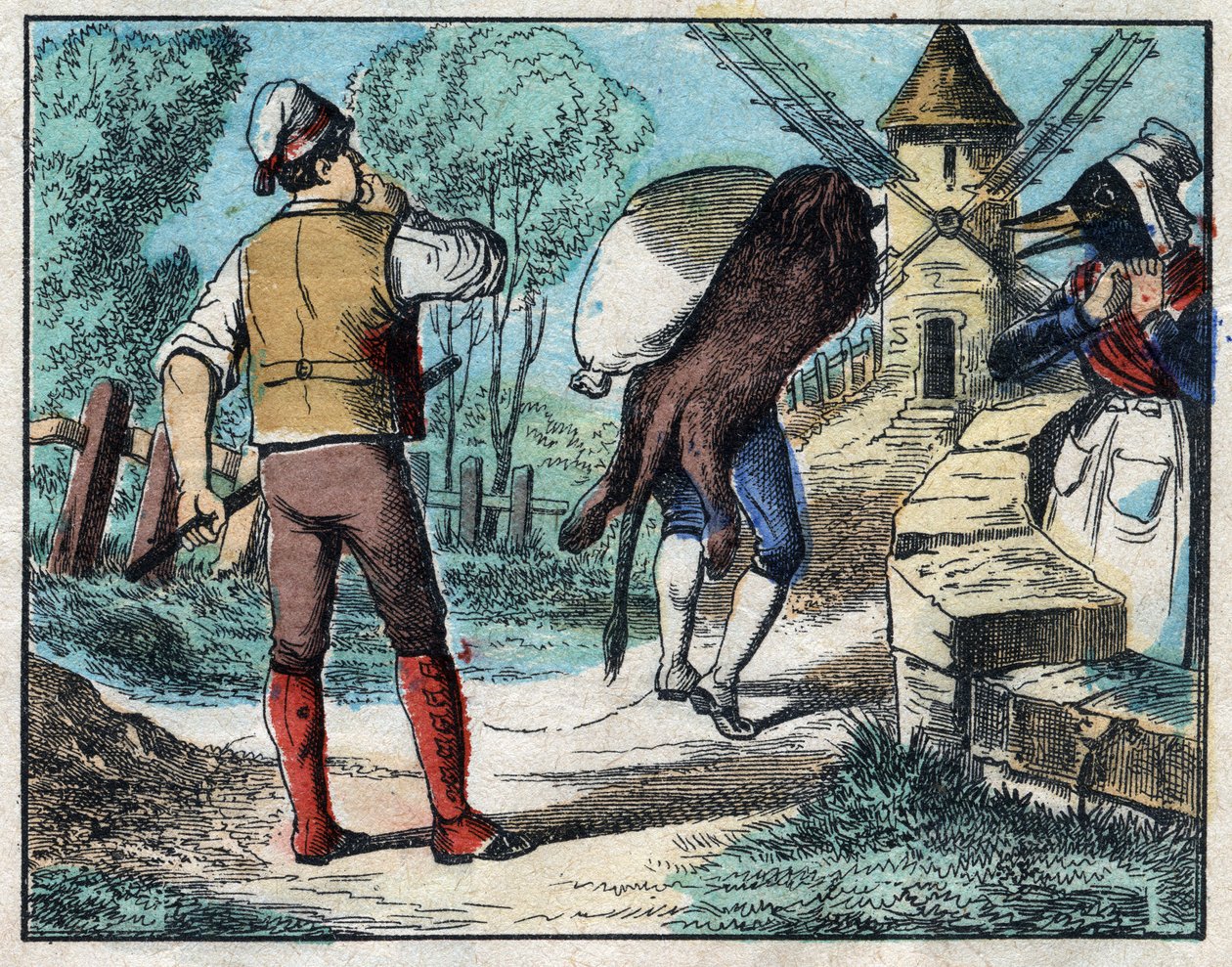 Az oroszlán bőrét viselő szamár. Jean de La Fontaine (1621-95) meséi. Epinal képalkotása a 19. század végéről. alkotó: French School