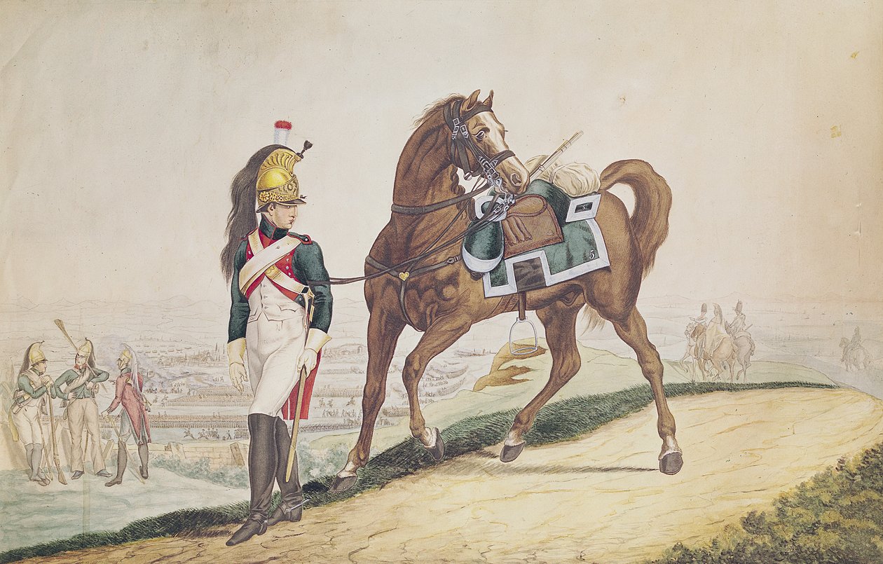 A francia császári hadsereg dragonyosai (guache papíron) alkotó: French School