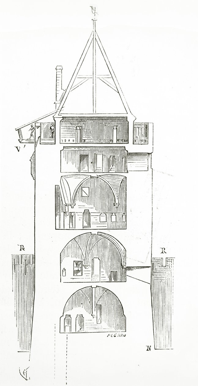 Rajz a 11-16. századi francia építészeti szótárból, 1861 alkotó: French School