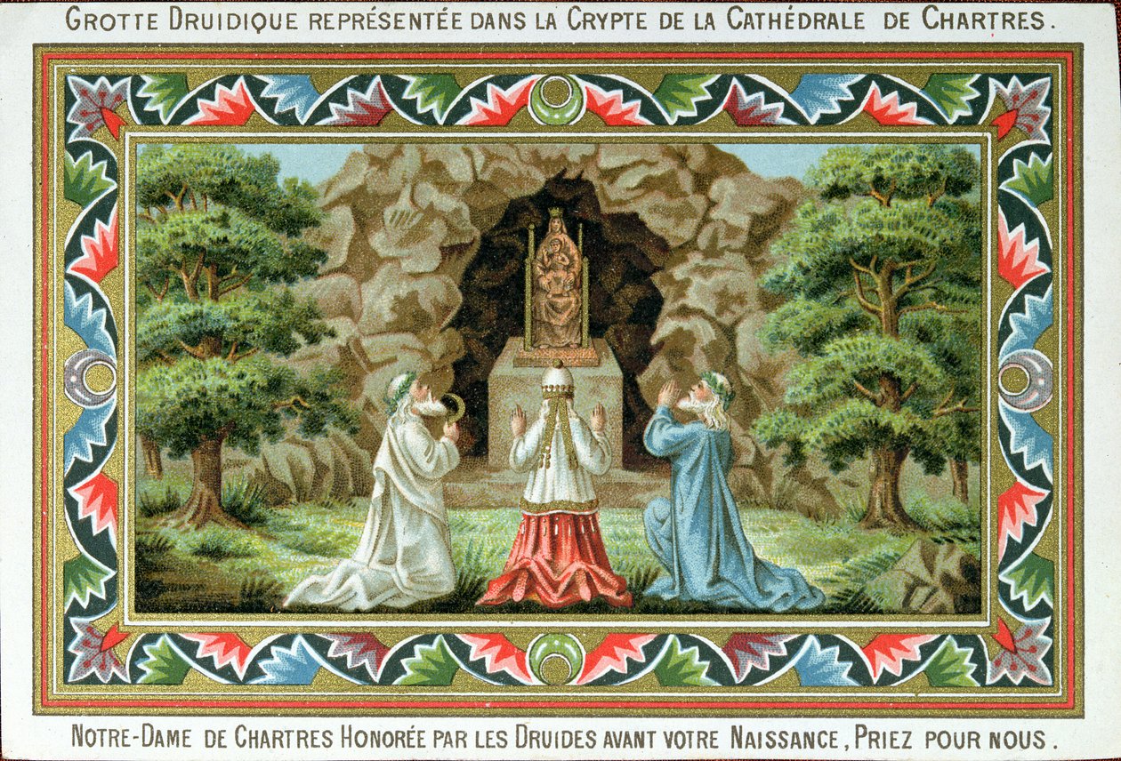 Druidák imádkoznak a Madonna és a Gyermek szobránál a Chartres-i barlang helyén, 1887 alkotó: French School