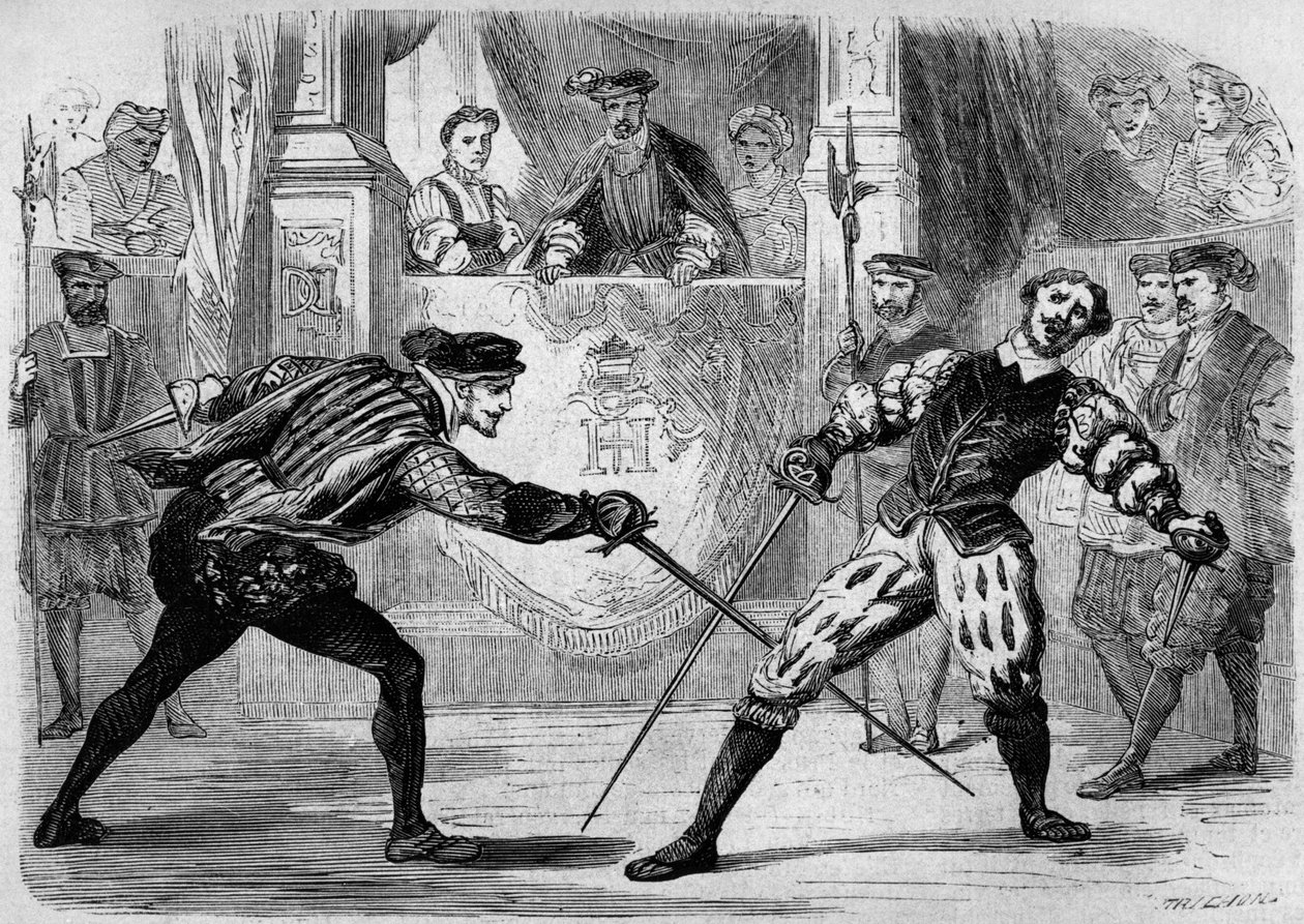Párbaj Francois de Vivonne de la Chataigneraie és Guy de Chabot, Baron de Jarnac között, Saint Germain en Laye, Franciaország július 10. alkotó: French School