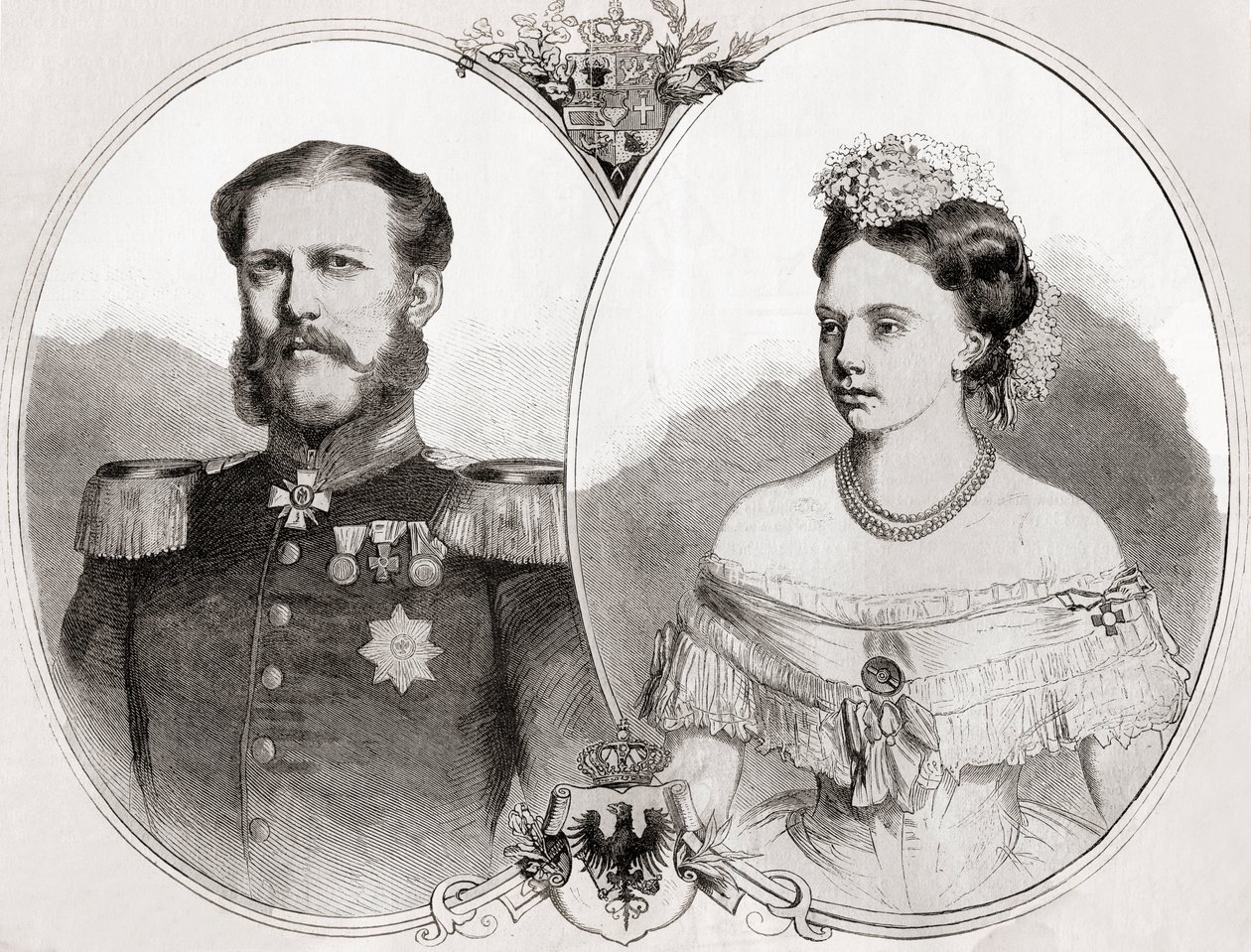 Vilmos mecklenburg-schwerini herceg és felesége, Frederica Wilhelmina Louise Elisabeth Alexandrine porosz hercegnő, a L