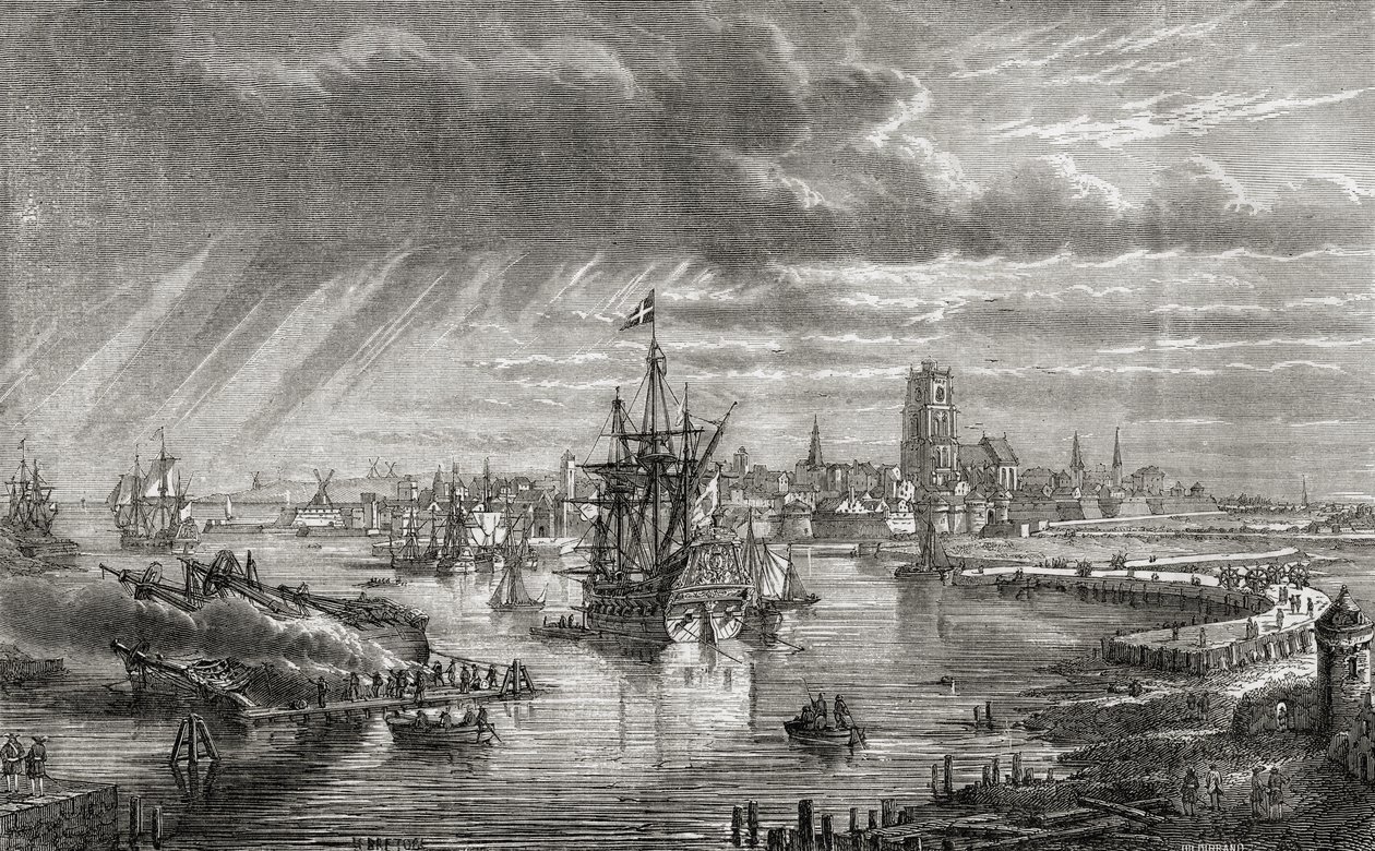Dunkerque, Franciaország, a 18. században, Louis Blanc (1811-82) „Histoire de la Revolution Francaise” című művéből, amelyet Hildibrand metszett, 1847-62 alkotó: French School
