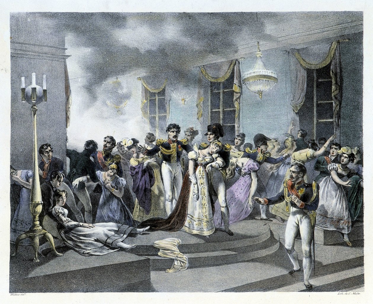 I. Napóleon és Marie Louise esküvőjének megünneplése során a párizsi osztrák nagykövetségen 1810.07.01-én tűz ütött ki. Több haláleset is volt. I. Napóleon később létrehozta a Tűzoltókat. alkotó: French School