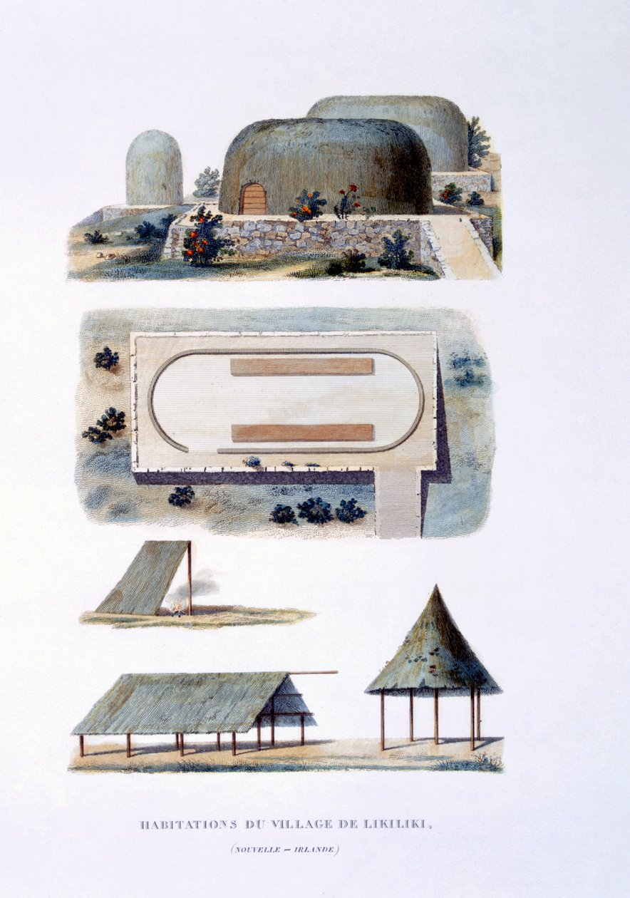 Lakások Likiliki faluban, Új-Írországban, 1826 alkotó: French School