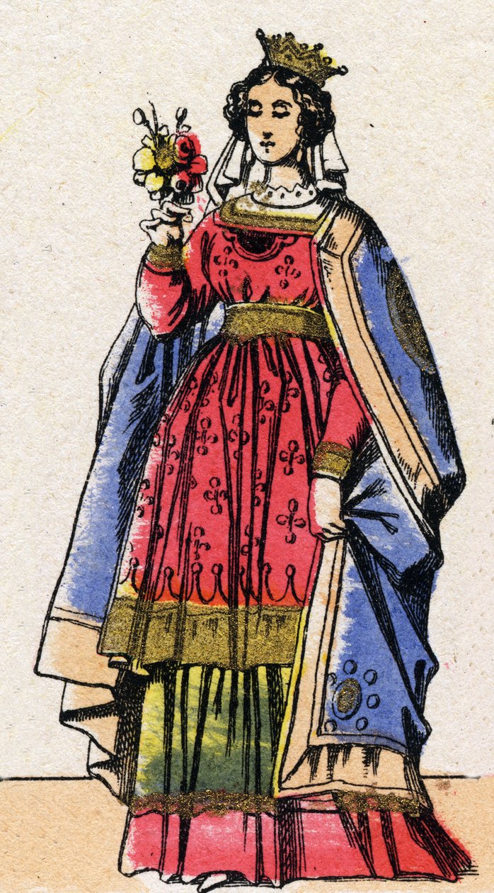 A Capetians-dinasztia: Adele vagy Alix vagy Alice de Champagne (1140-1206), VII. Lajos dit le Jeune (1120-1180) francia királynő feleségének portréja. Epinális képalkotás a 19. század végéről. Magángyűjtemény. alkotó: French School