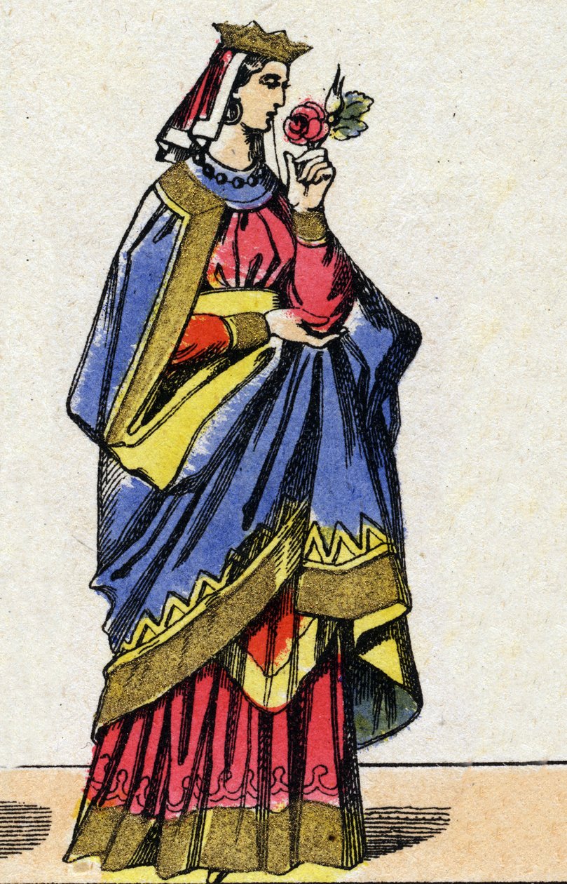 A Capetians-dinasztia: A holland Berthe vagy a frízföldi Berthe (1058-1093) francia királynő portréja, I. Fülöp francia felesége (1052-1108). Epinális képalkotás a 19. század végéről. Magángyűjtemény. alkotó: French School