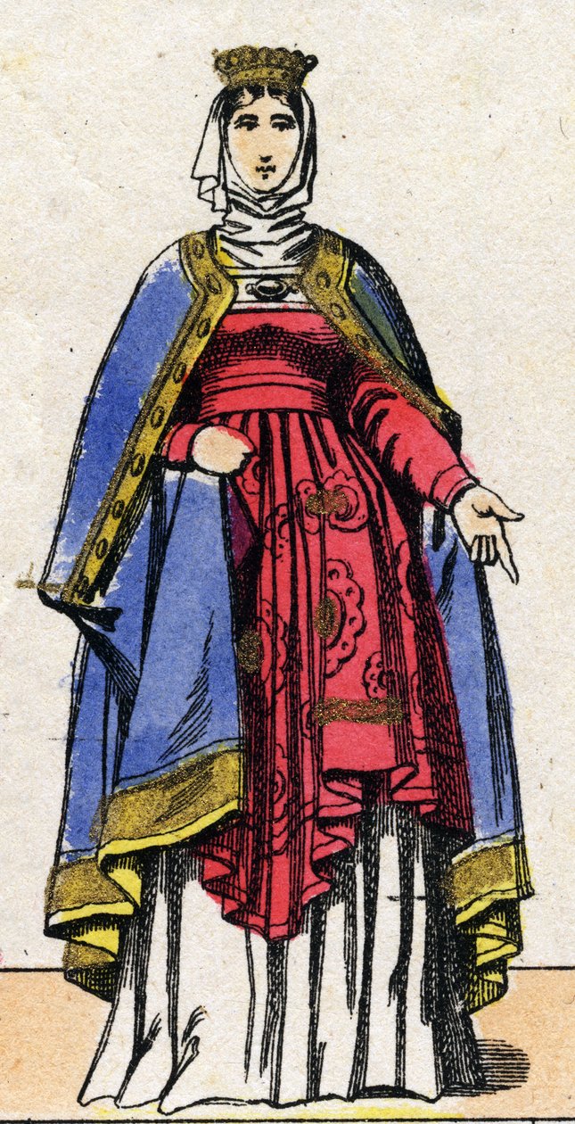 A Capetians-dinasztia: Isabelle de Hainaut (1170-1190) francia királynő portréja, II. Fülöp, Augustus Fülöp (1165-1223) felesége. Epinális képalkotás a 19. század végéről. Magángyűjtemény. alkotó: French School