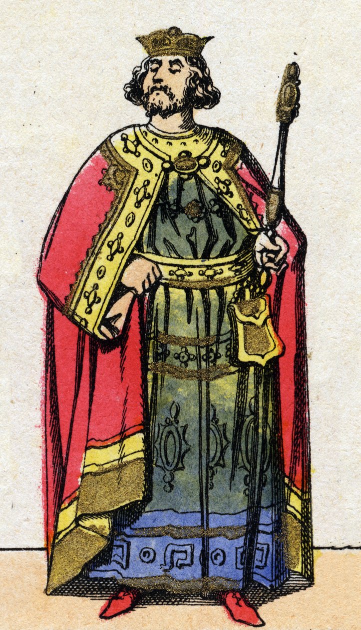 A Capetians-dinasztia: VI. Lajos, Gros (1081-1137), a frankok királya 1108-tól 1137-ig portréja. Epinális képalkotás a 19. század végéről. Magángyűjtemény. alkotó: French School