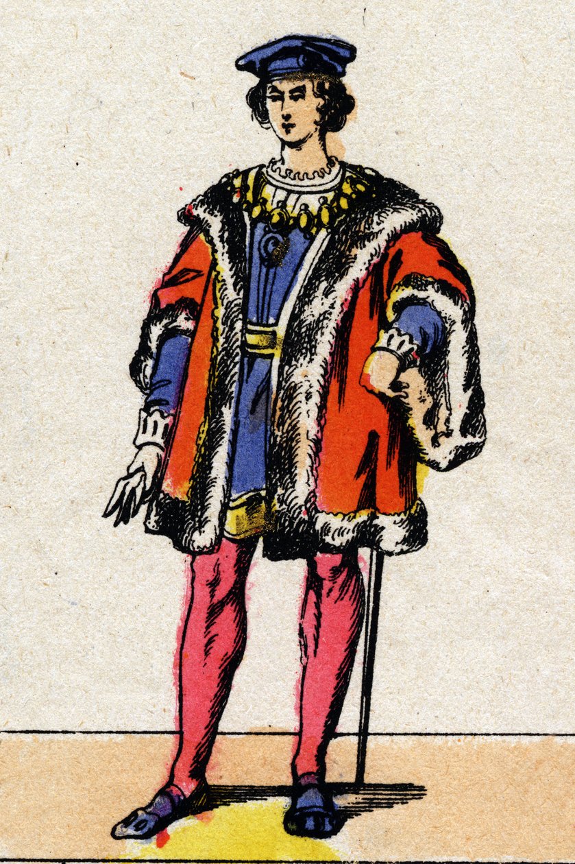 Valois-dinasztia: VIII. Károly (1470-1498), francia király 1483-tól 1498-ig portréja. Epinális képalkotás a 19. század végéről. Magángyűjtemény. alkotó: French School