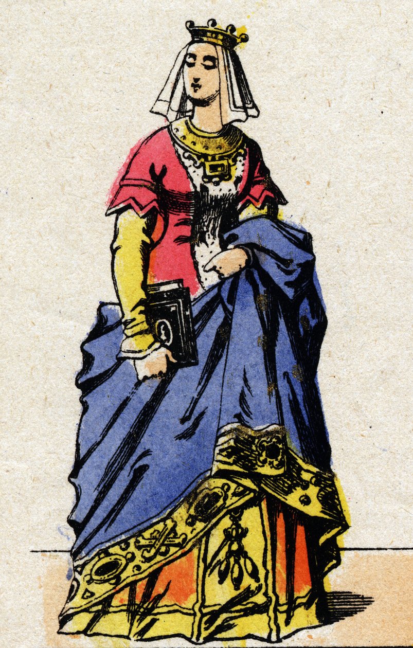 Valois-dinasztia: Charlotte de Savoie (1441-1483) francia királynő portréja, XI. Lajos francia felesége, akit a Megfontolt (1423-1483) néven ismernek. Epinális képalkotás a 19. század végéről. Magángyűjtemény. alkotó: French School