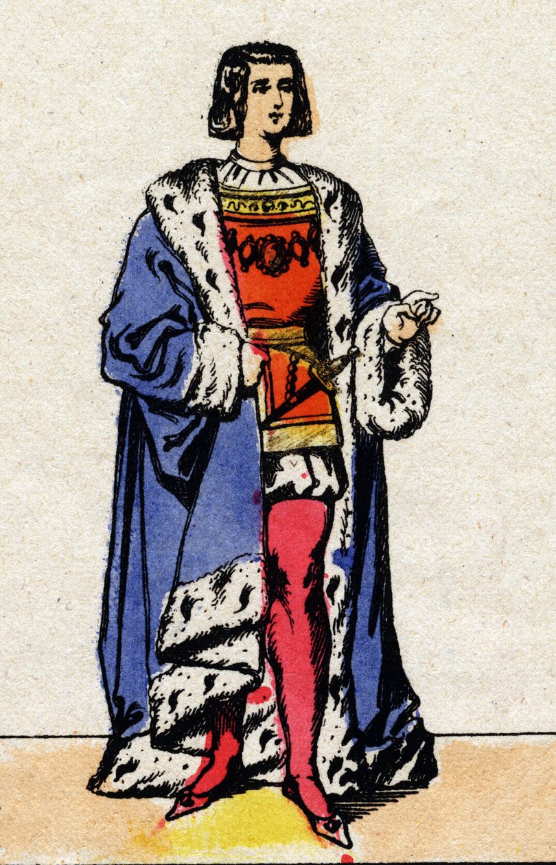Valois-dinasztia: XII. Lajos (1462-1515) francia király portréja, 1498-tól 1515-ig. Epinális képalkotás a 19. század végéről. Magángyűjtemény. alkotó: French School