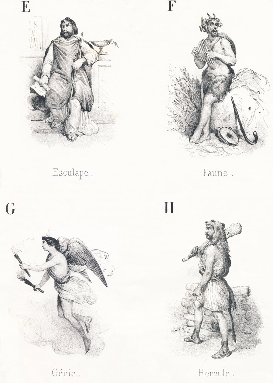 E F G H: Aesculapius, Fauna, Genie, Hercules alkotó: French School