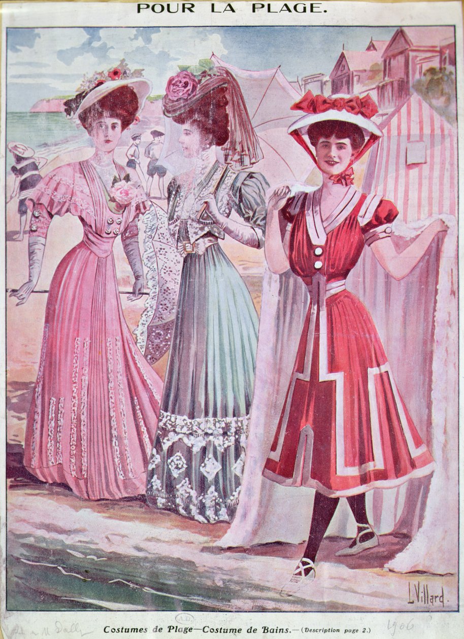 Huszadik század eleji strand- és fürdőruhák, 1906 körül (színes litó) alkotó: French School