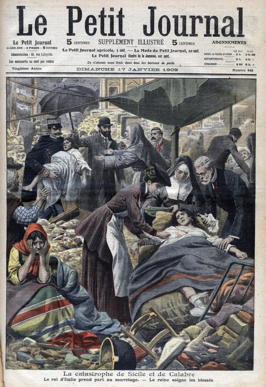 Földrengés Szicíliában, Calabria 1909 "Le Petit Journal" 1909. január (metszet) alkotó: French School