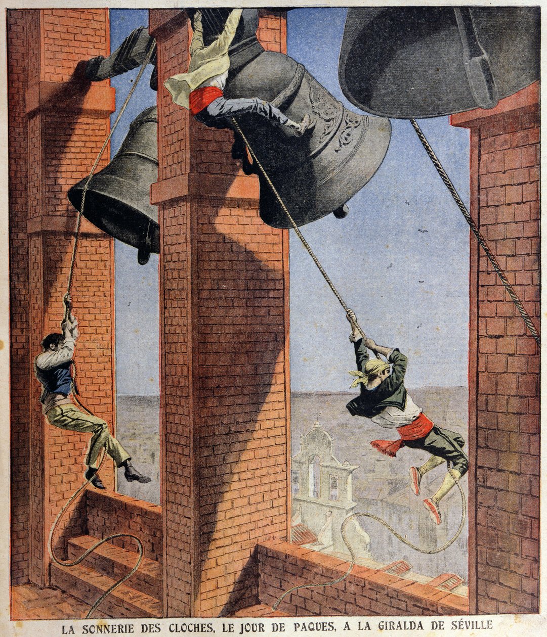 Húsvéti harangozás a sevillai Giraldában, a Le Petit Journal borítójának illusztrációja, 1908. április 19. alkotó: French School