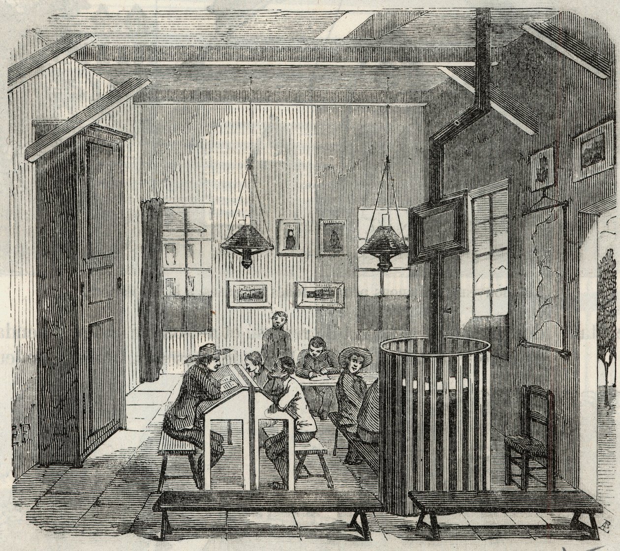 Az idióták iskolája Bicetre-ben a 19. században – Edmond Texier metszete „Tableau-de-Parisban”, 1852 alkotó: French School