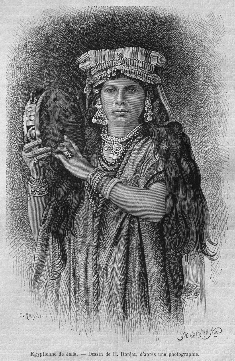Jaffai egyiptomi nők, Szíriából ma. Utazások Föníciában, Libanonban és Júdeában. Louis Charles Emile Lortet 1875-1880, 1884 (bw metszet) alkotó: French School
