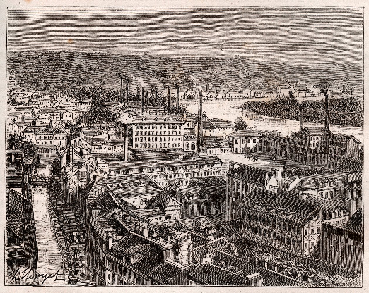 Elbeuf – Seine-Maritime – V. A. Malt-Brown „La France illustrée: földrajz, történelem, statisztikai igazgatás” című metszete. 1884 alkotó: French School