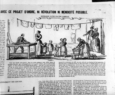 Választási plakát, amely egy szegény család belsejét ábrázolja alkotó: French School
