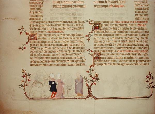Eliezer bemutatja Rebeccát Isaacnak, a „Jean de Sy bibliája” című könyvből, 1355 körül (vellum) alkotó: French School