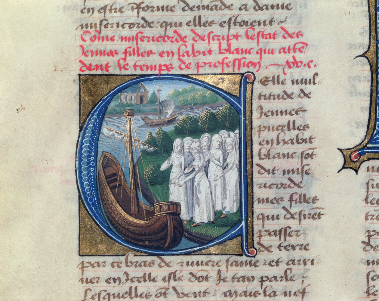 A Hotel Dieu de Paris jótékonysági nővéreinek beszállása a Le Livre de Vie Active de lHotel Dieu-ból, Jean Henry, 1482 körül alkotó: French School