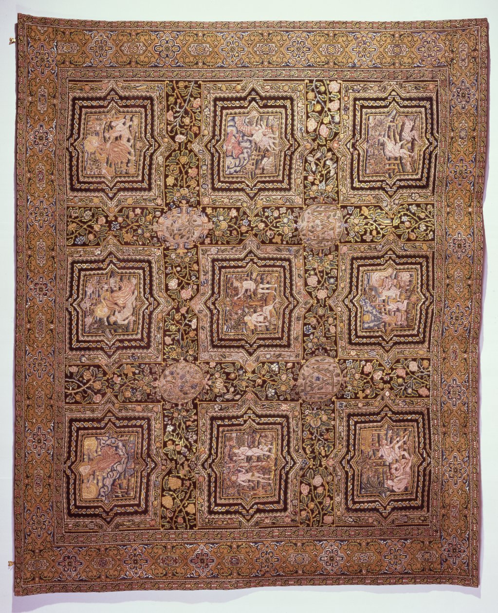 Hímzett asztalszőnyeg bibliai jelenetekkel, 1600 körül (gyapjú és selyem vászonvásznon) alkotó: French School