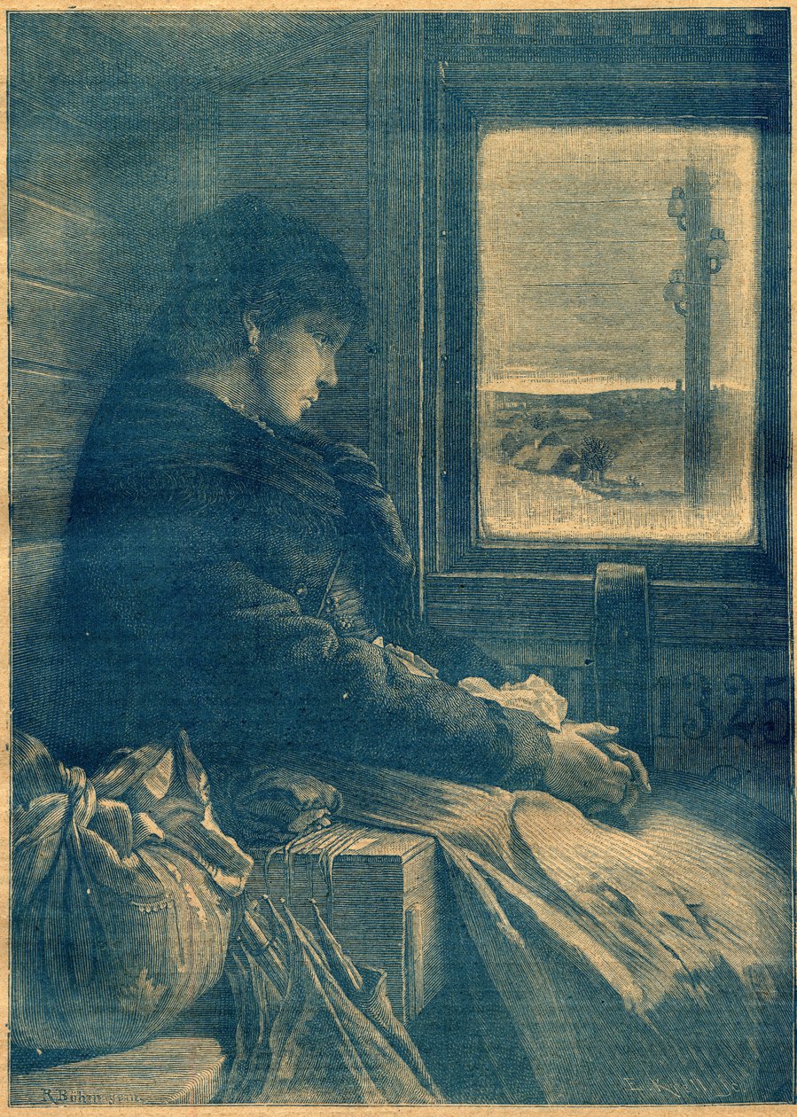 Emigráció vonaton. Metszet a „La Terre Illustree” 103. számában, október 20 alkotó: French School
