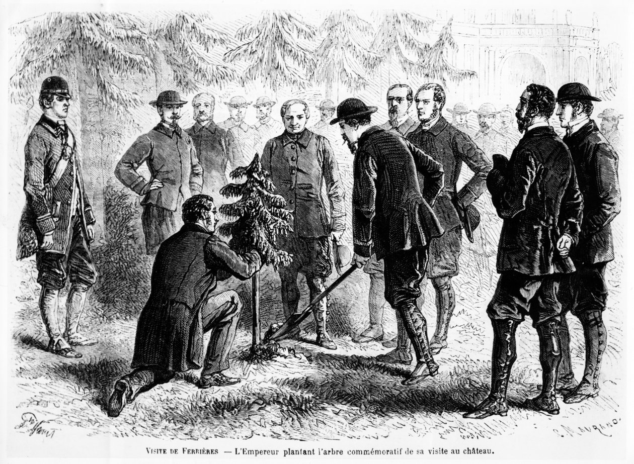 III. Napóleon császár fát ültetett Ferrières-ben, James de Rothschild báró otthonában, látogatásának emlékére a Le Monde Illustréból, 1862. november 2. alkotó: French School