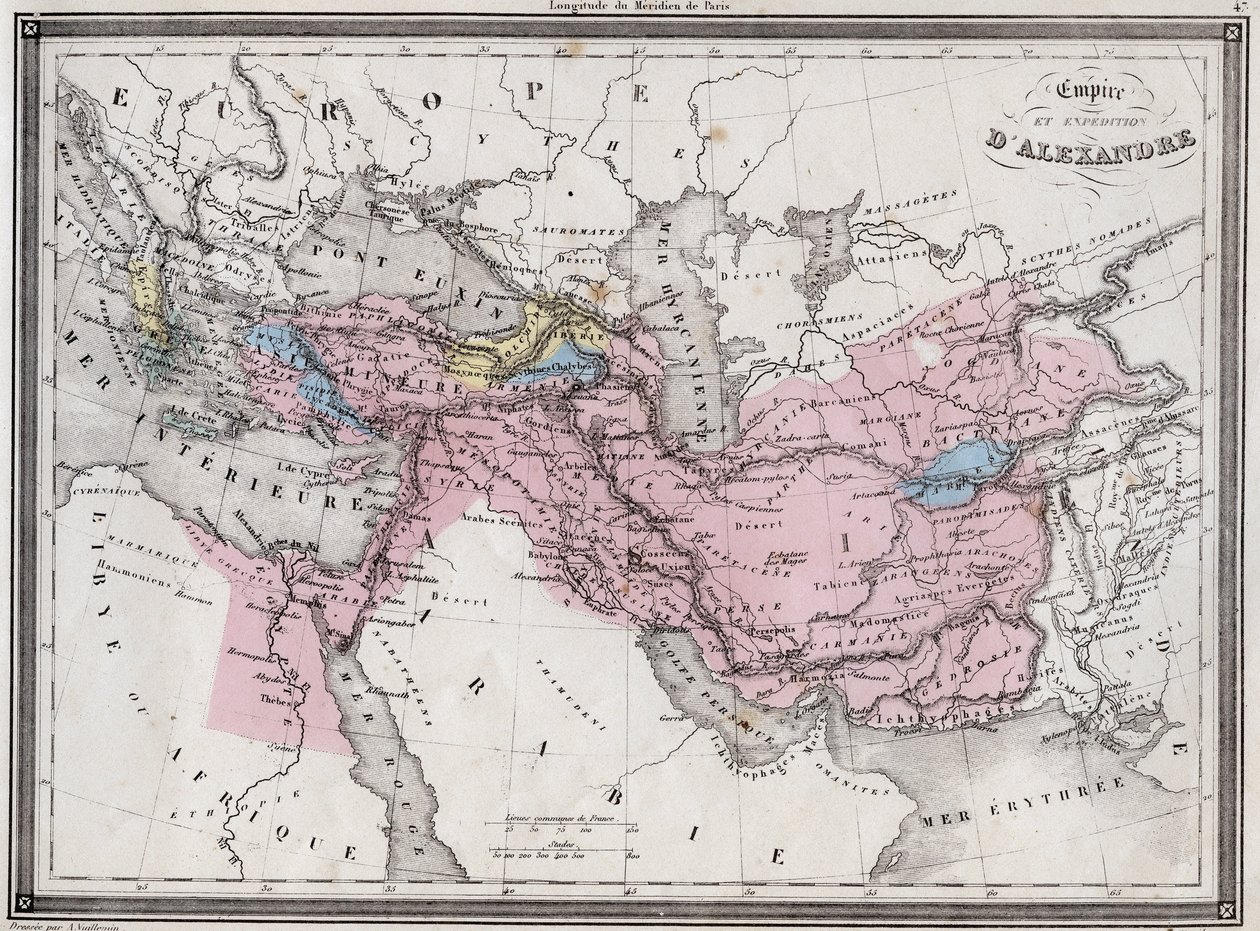 Nagy Sándor birodalma és expedíciója – Vuillemin „Az ókori és modern földrajz egyetemes atlasza a bentlakásos iskolák használatához” táblájából – kb. 1845 alkotó: French School