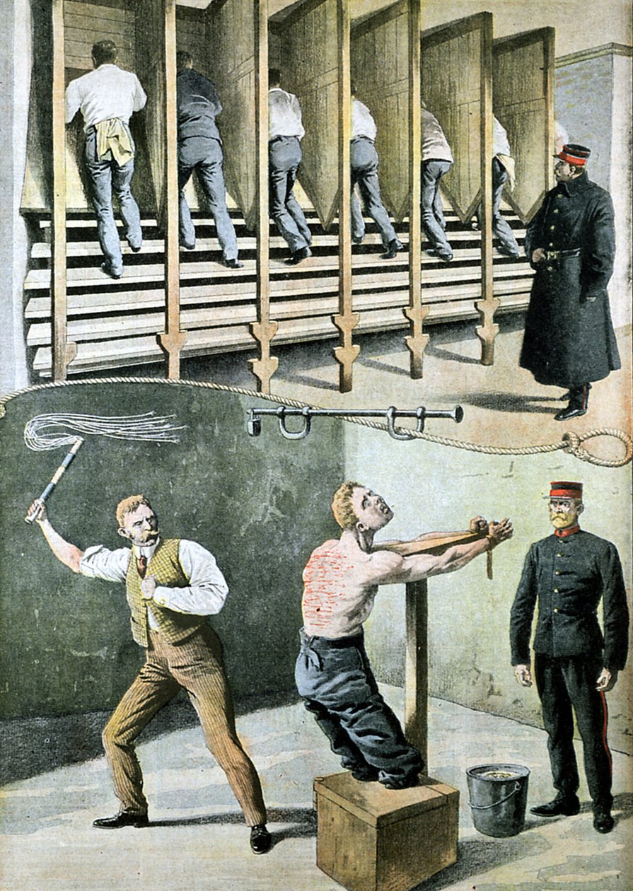 English prison life: treadmill for hard labour, and punishment with the cat-o-nine-tails alkotó: French School