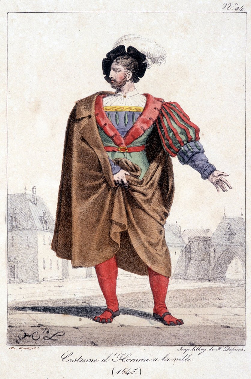 Kosztümös városi férfi metszete 1545 körül. alkotó: French School