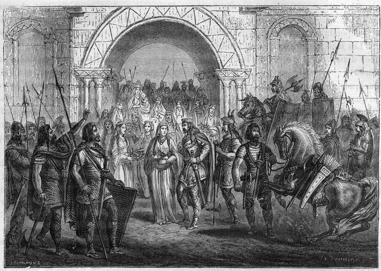 Chilperic I (539-584), a frankok és Galsuinte vagy Galswinthe bejárata Rouenbe. alkotó: French School
