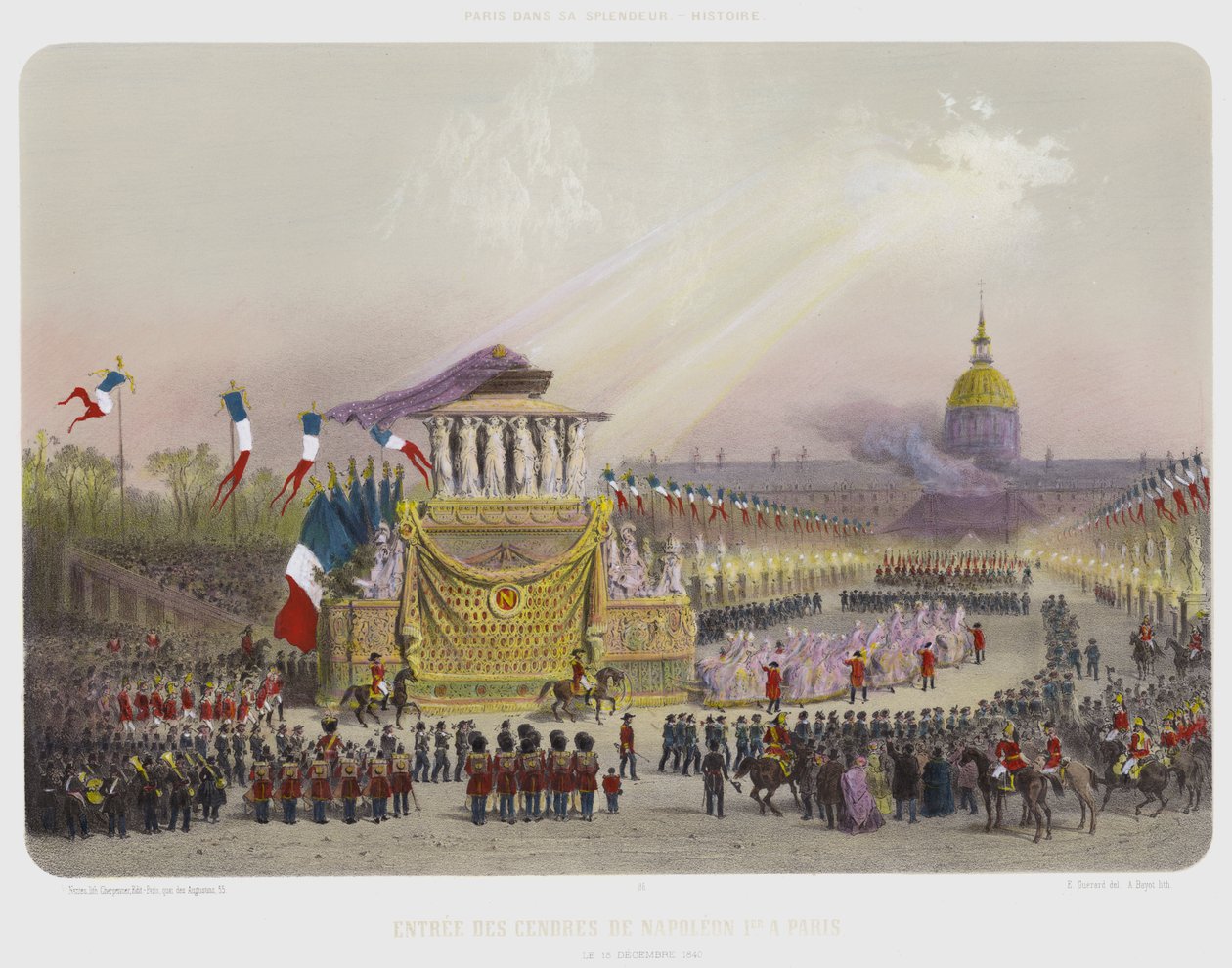 Entree Des Cendres De Napoleon 1er A Paris, Le 15 Decembre 1840 (színes litho) alkotó: French School