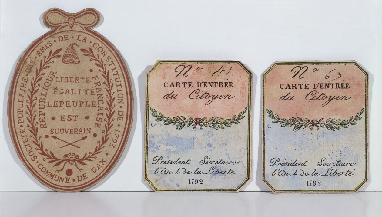 Belépőkártyák a Dax-i Alkotmánybarátok Társaságába, 1792 és 1793 (nyomtatott papír) alkotó: French School