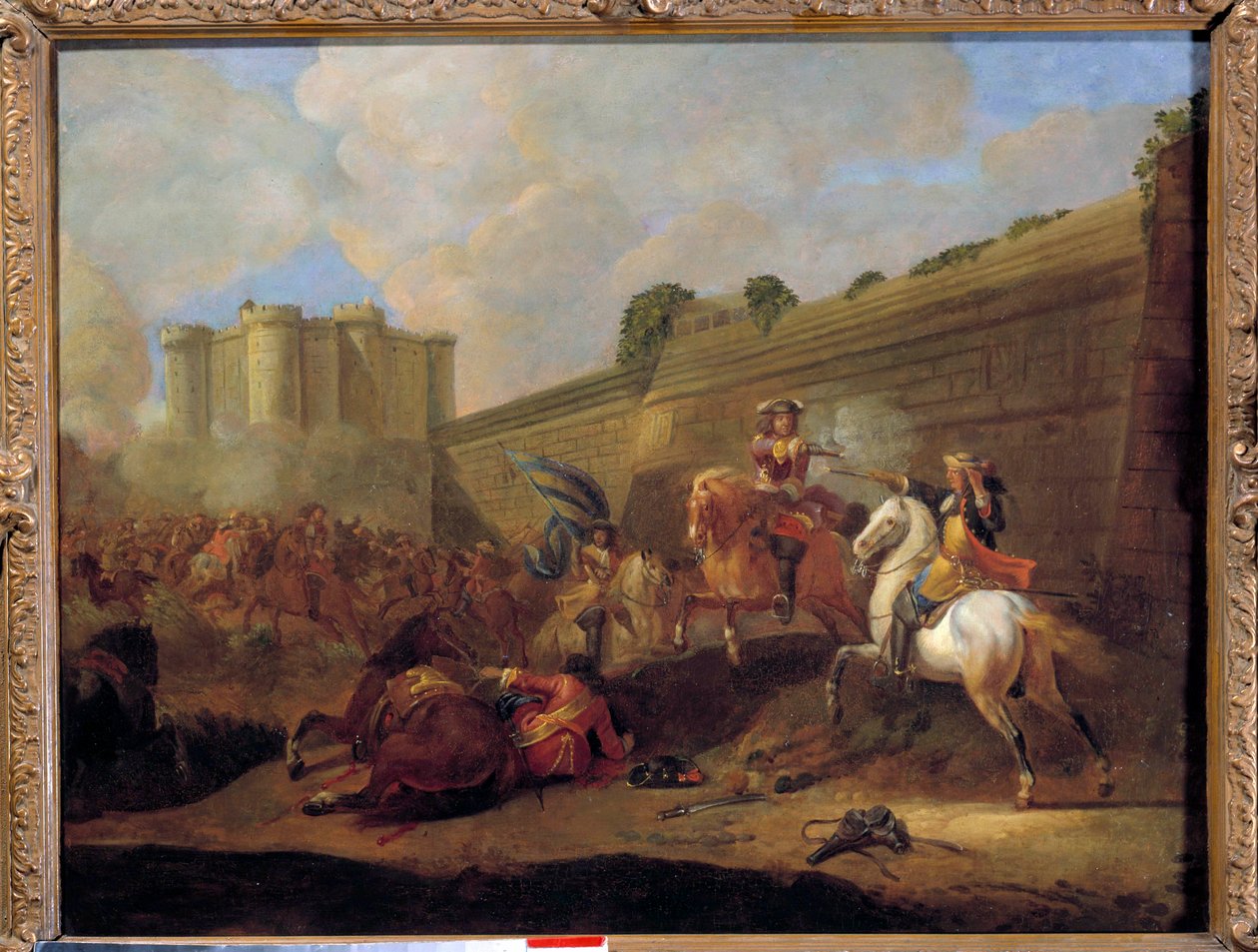 Episode de la Fronde 1648-1652-ben: két lovas harca, faubourg Saint Antoine a Bastille-ellenkő falai alatt A francia iskola festménye. 17. század. Nap 0,5x0,72 m alkotó: French School